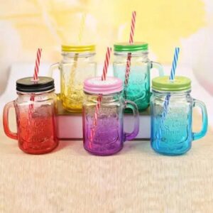Fruit Juice Glass cup with cover and straw